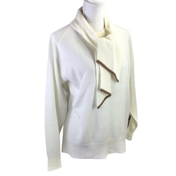 Vintage Sweaters - Vintage Knitivo II Sweater NWT Acrylic Scarf Tie Neckline Ivory Size 46 or XL
